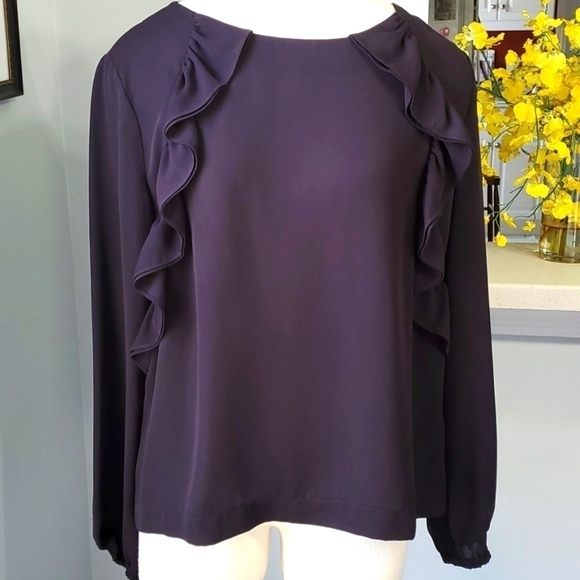 LILLAP BLACK SHEER TOP, size large. Ruffle. Excellent  condition. Long sleeves. - Picture 1 of 9